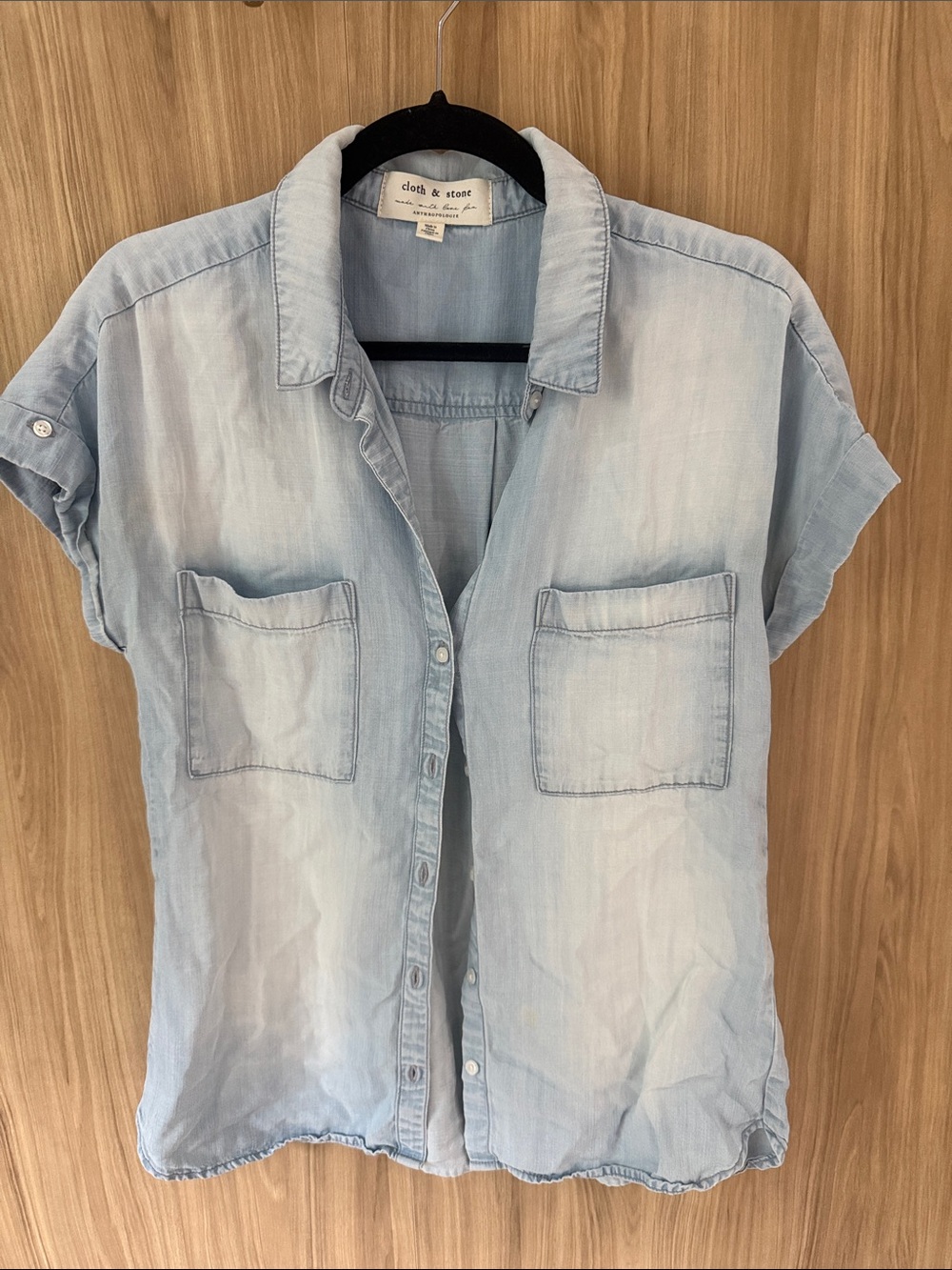 Cloth & Stone-Anthropologie Short-Sleeve Denim Shirt Size S